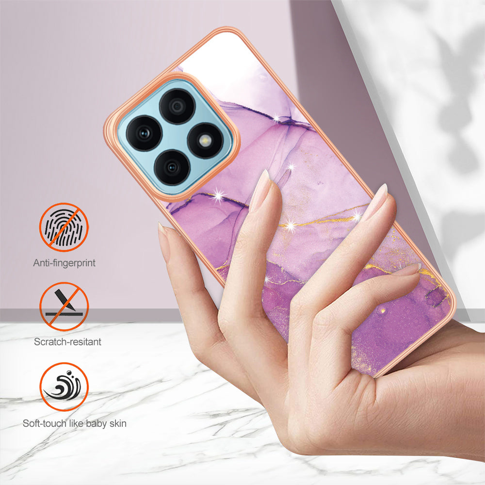 YB IMD Series-2 IMD Marble Pattern Phone Case for Honor X8a 4G , Electroplating Soft TPU Phone Cover