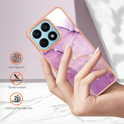 YB IMD Series-2 IMD Marble Pattern Phone Case for Honor X8a 4G , Electroplating Soft TPU Phone Cover