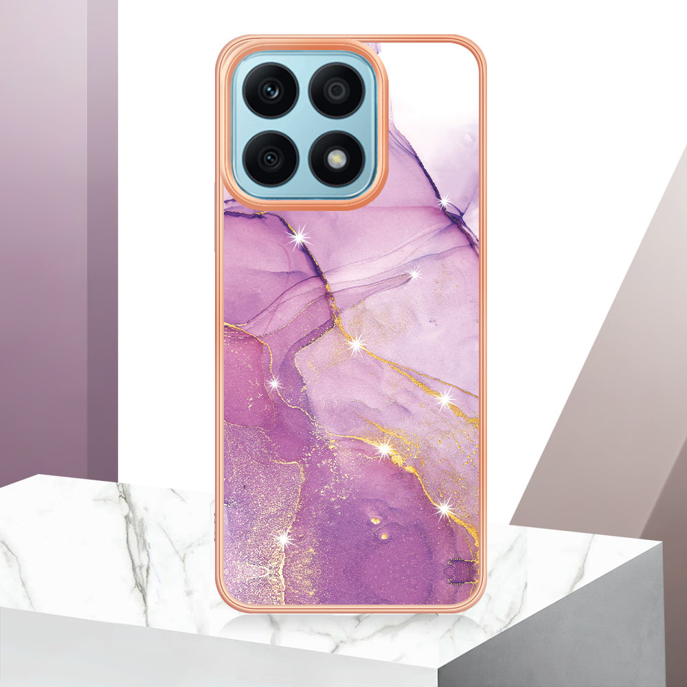 YB IMD Series-2 IMD Marble Pattern Phone Case for Honor X8a 4G , Electroplating Soft TPU Phone Cover