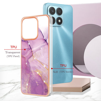 YB IMD Series-2 IMD Marble Pattern Phone Case for Honor X8a 4G , Electroplating Soft TPU Phone Cover