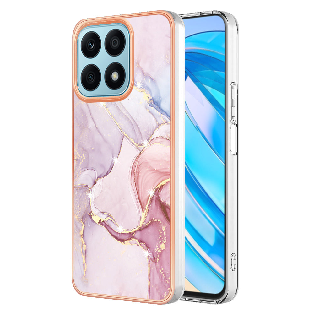 YB IMD Series-2 IMD Marble Pattern Phone Case for Honor X8a 4G , Electroplating Soft TPU Phone Cover