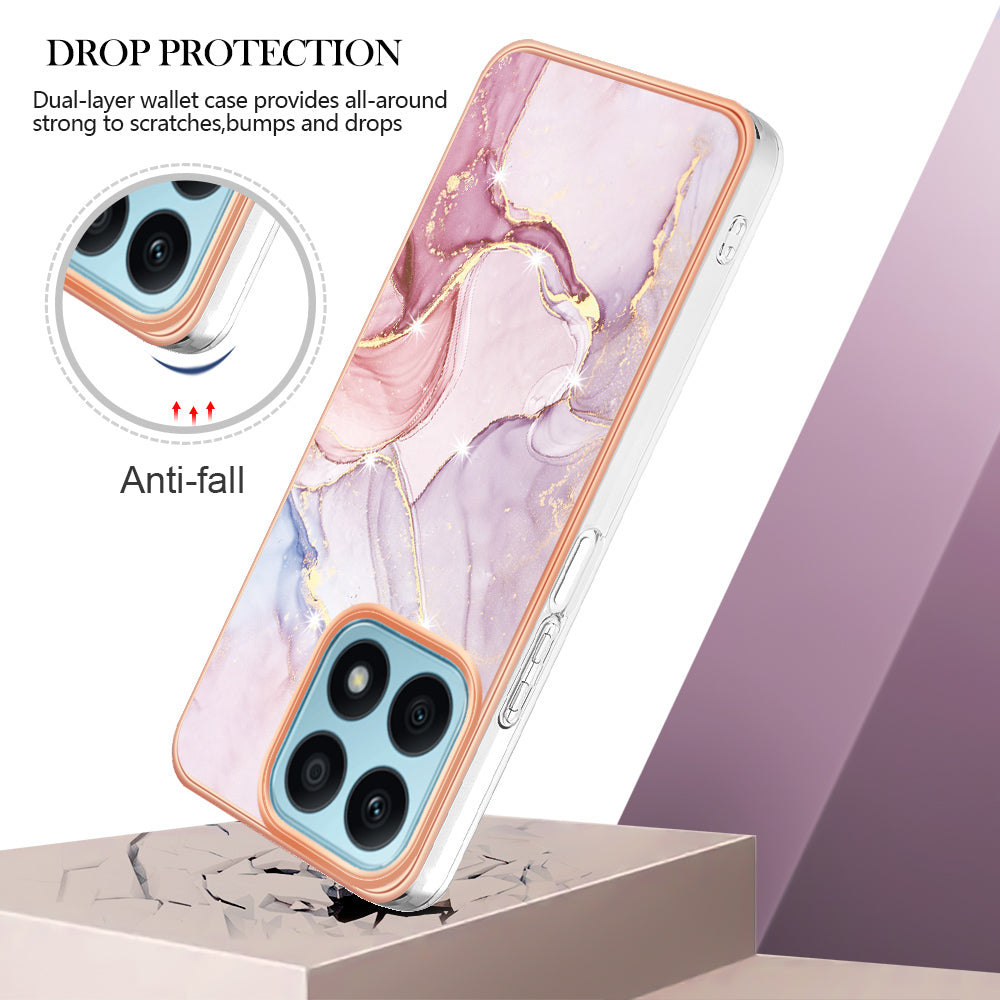 YB IMD Series-2 IMD Marble Pattern Phone Case for Honor X8a 4G , Electroplating Soft TPU Phone Cover