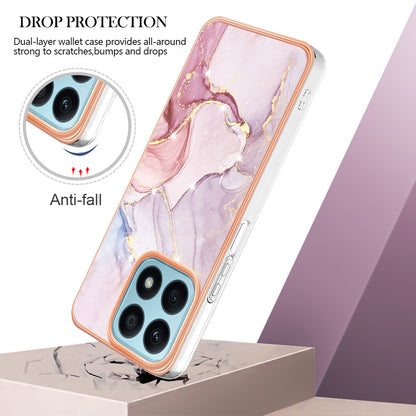 YB IMD Series-2 IMD Marble Pattern Phone Case for Honor X8a 4G , Electroplating Soft TPU Phone Cover