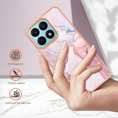 YB IMD Series-2 IMD Marble Pattern Phone Case for Honor X8a 4G , Electroplating Soft TPU Phone Cover