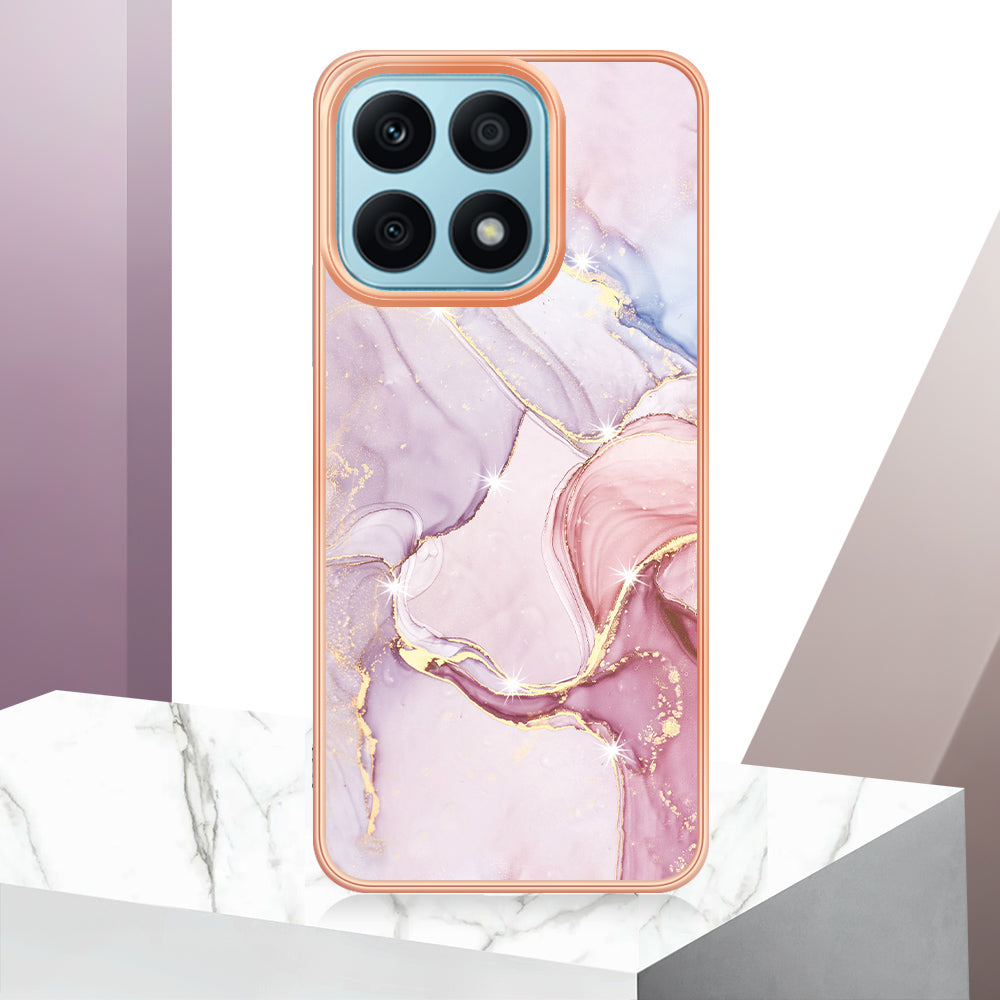 YB IMD Series-2 IMD Marble Pattern Phone Case for Honor X8a 4G , Electroplating Soft TPU Phone Cover