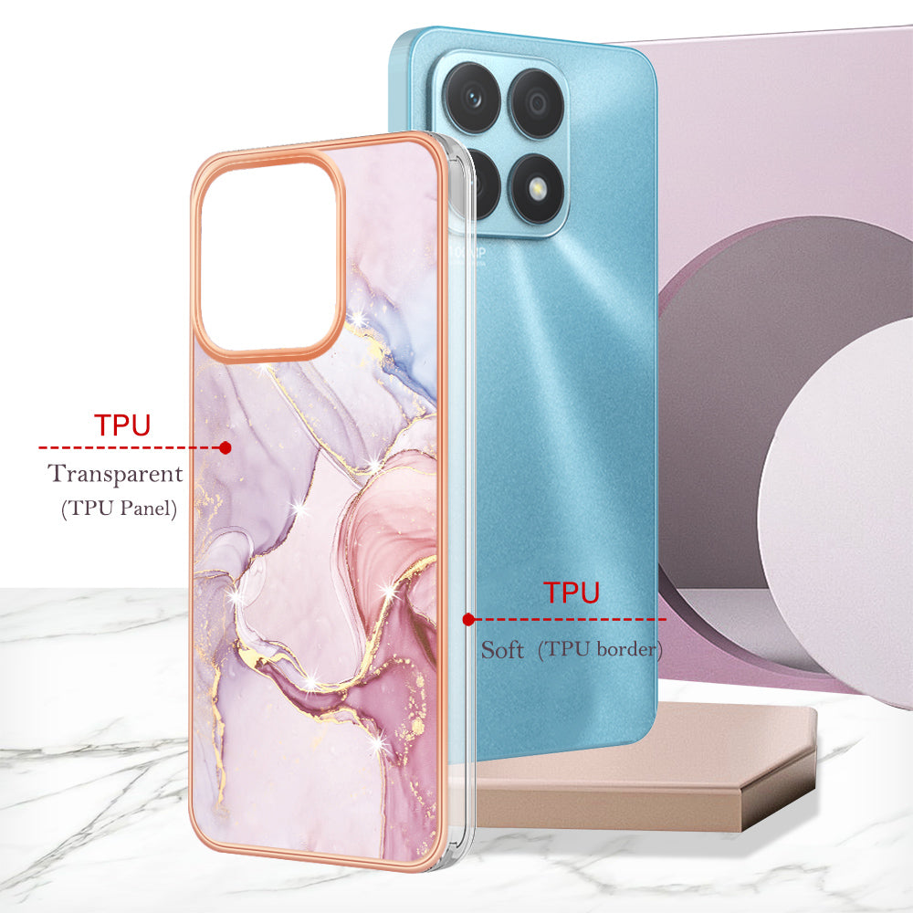 YB IMD Series-2 IMD Marble Pattern Phone Case for Honor X8a 4G , Electroplating Soft TPU Phone Cover