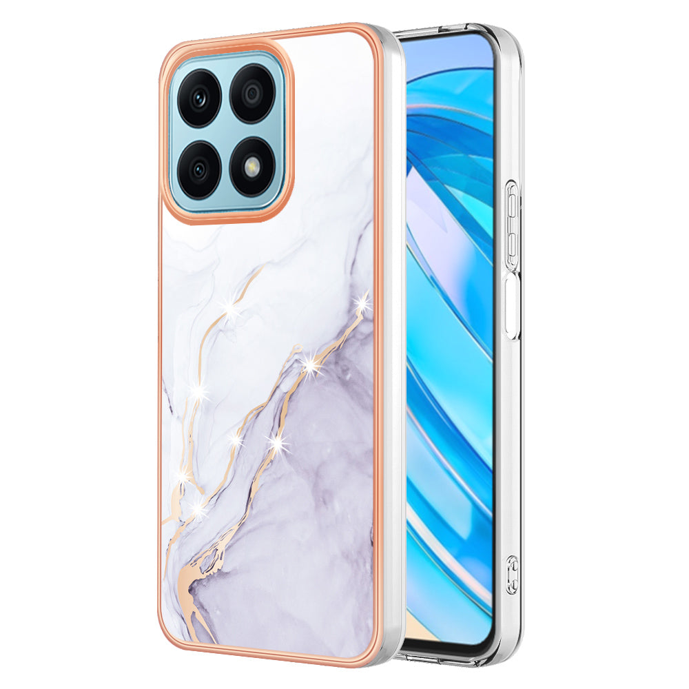 YB IMD Series-2 IMD Marble Pattern Phone Case for Honor X8a 4G , Electroplating Soft TPU Phone Cover