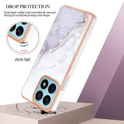 YB IMD Series-2 IMD Marble Pattern Phone Case for Honor X8a 4G , Electroplating Soft TPU Phone Cover