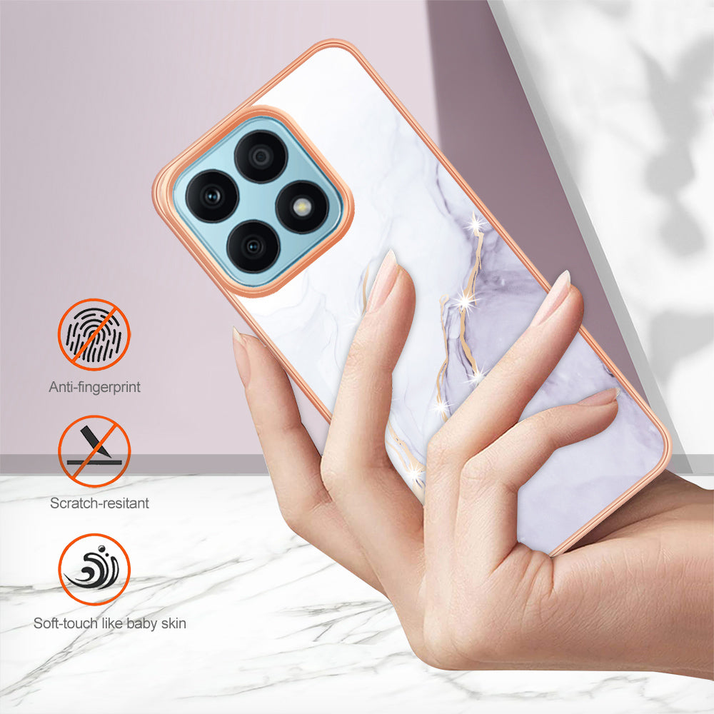 YB IMD Series-2 IMD Marble Pattern Phone Case for Honor X8a 4G , Electroplating Soft TPU Phone Cover