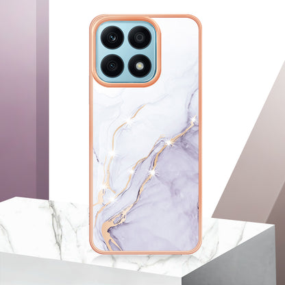 YB IMD Series-2 IMD Marble Pattern Phone Case for Honor X8a 4G , Electroplating Soft TPU Phone Cover