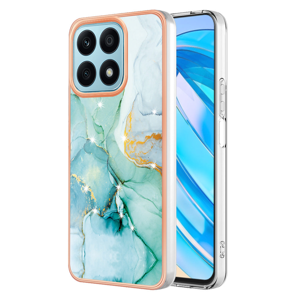 YB IMD Series-2 IMD Marble Pattern Phone Case for Honor X8a 4G , Electroplating Soft TPU Phone Cover