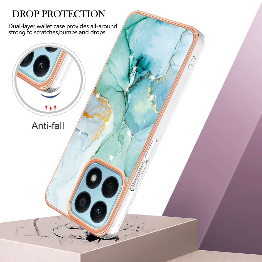 YB IMD Series-2 IMD Marble Pattern Phone Case for Honor X8a 4G , Electroplating Soft TPU Phone Cover