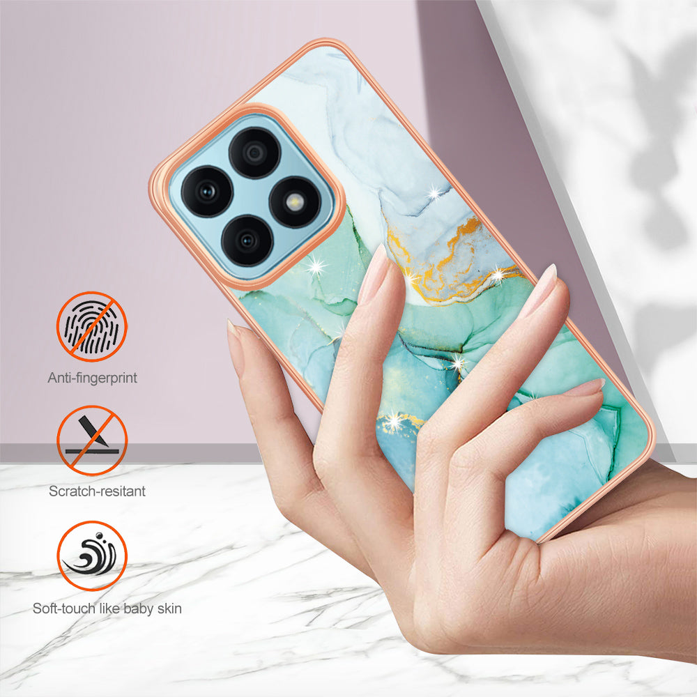 YB IMD Series-2 IMD Marble Pattern Phone Case for Honor X8a 4G , Electroplating Soft TPU Phone Cover