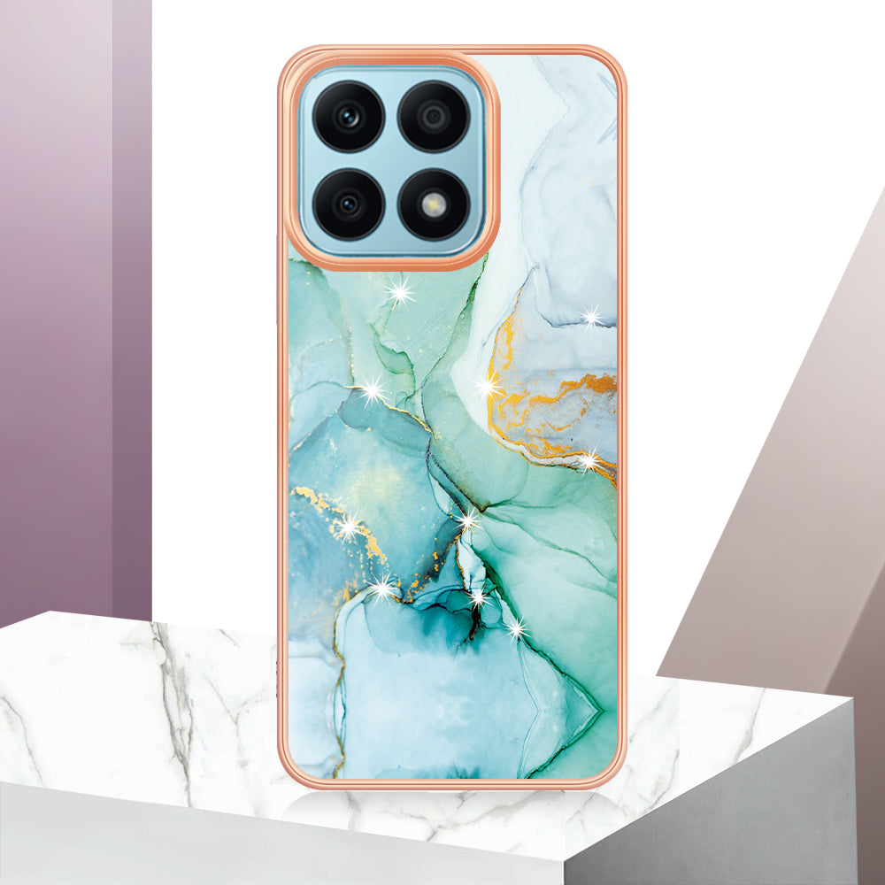 YB IMD Series-2 IMD Marble Pattern Phone Case for Honor X8a 4G , Electroplating Soft TPU Phone Cover