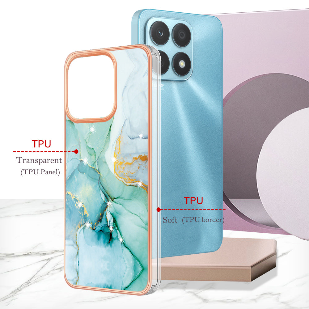 YB IMD Series-2 IMD Marble Pattern Phone Case for Honor X8a 4G , Electroplating Soft TPU Phone Cover