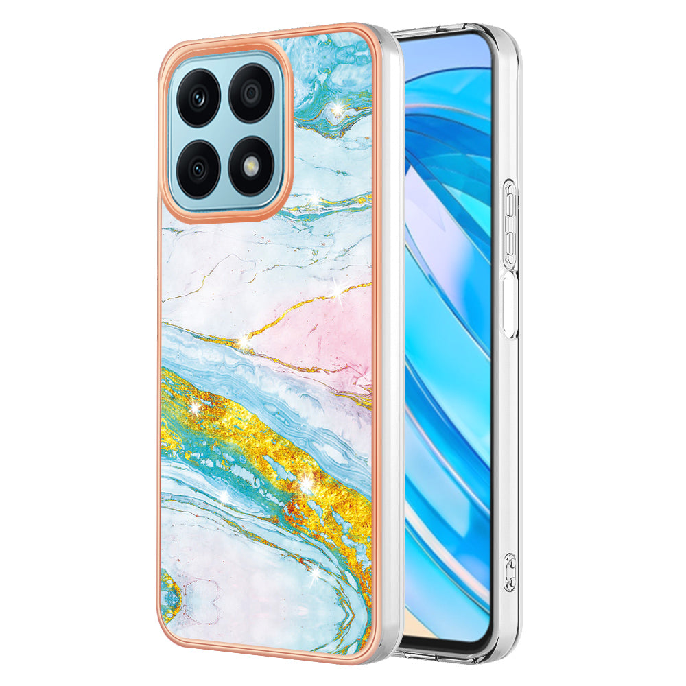 YB IMD Series-2 IMD Marble Pattern Phone Case for Honor X8a 4G , Electroplating Soft TPU Phone Cover