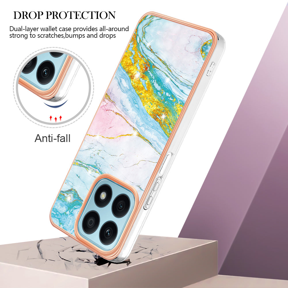 YB IMD Series-2 IMD Marble Pattern Phone Case for Honor X8a 4G , Electroplating Soft TPU Phone Cover