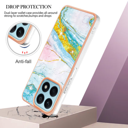 YB IMD Series-2 IMD Marble Pattern Phone Case for Honor X8a 4G , Electroplating Soft TPU Phone Cover