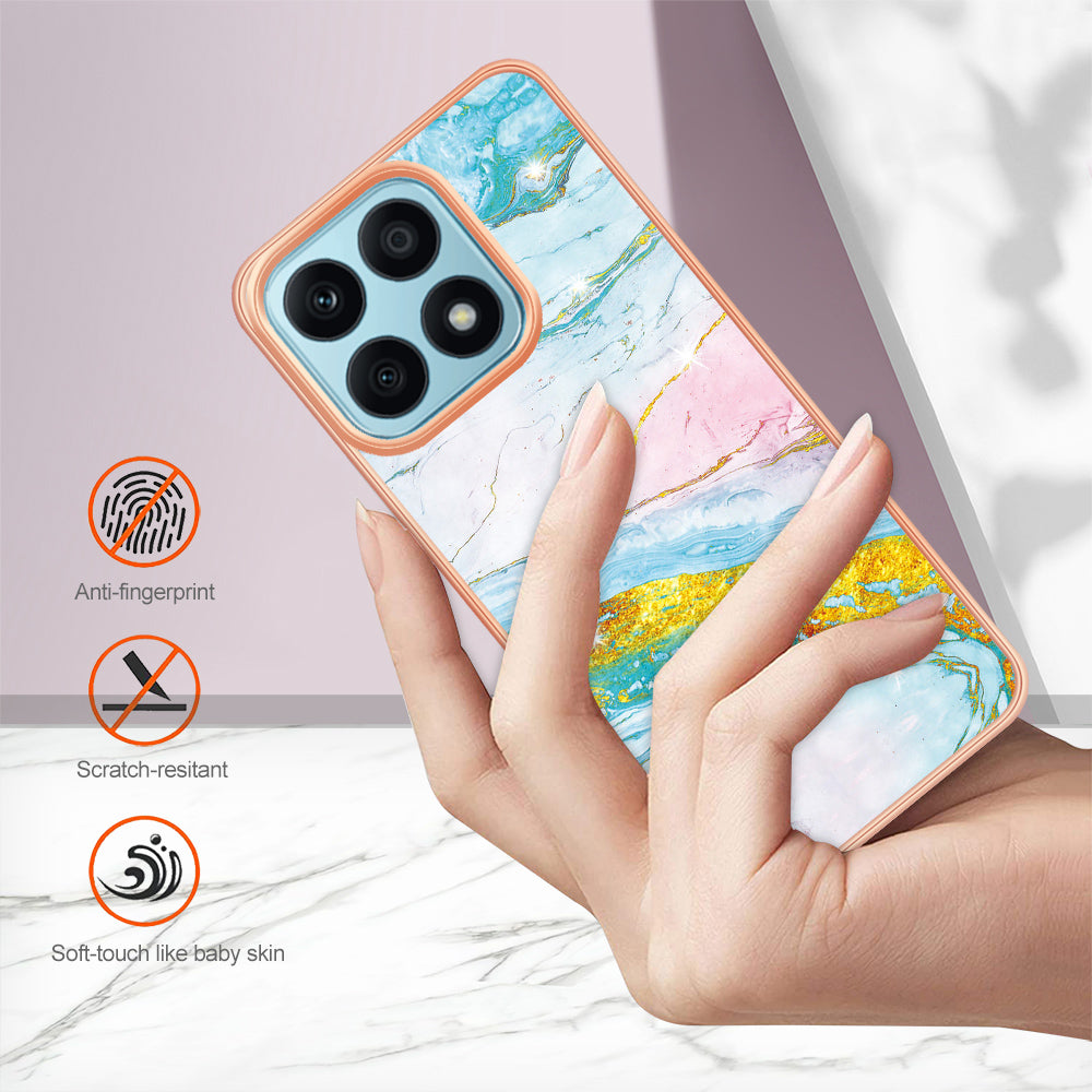 YB IMD Series-2 IMD Marble Pattern Phone Case for Honor X8a 4G , Electroplating Soft TPU Phone Cover