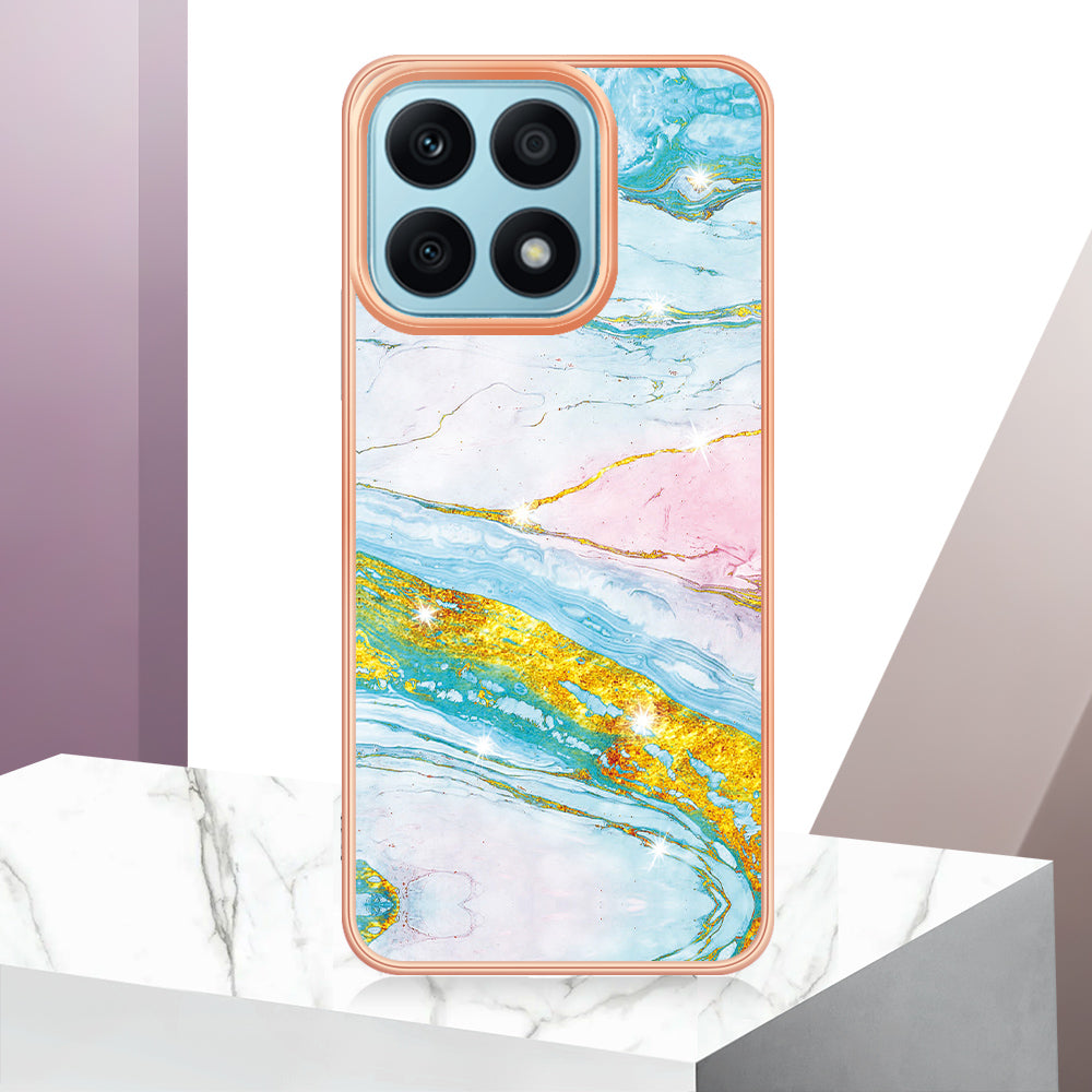YB IMD Series-2 IMD Marble Pattern Phone Case for Honor X8a 4G , Electroplating Soft TPU Phone Cover