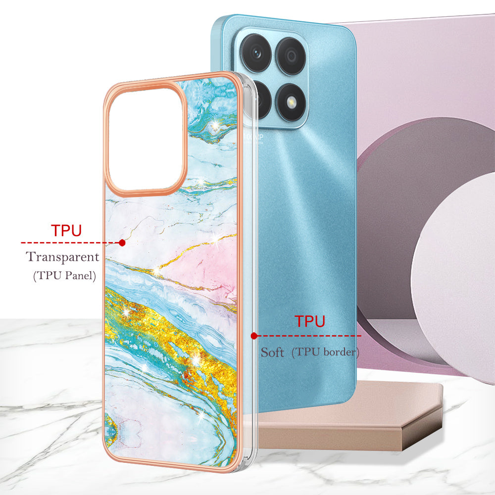 YB IMD Series-2 IMD Marble Pattern Phone Case for Honor X8a 4G , Electroplating Soft TPU Phone Cover