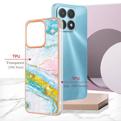 YB IMD Series-2 IMD Marble Pattern Phone Case for Honor X8a 4G , Electroplating Soft TPU Phone Cover