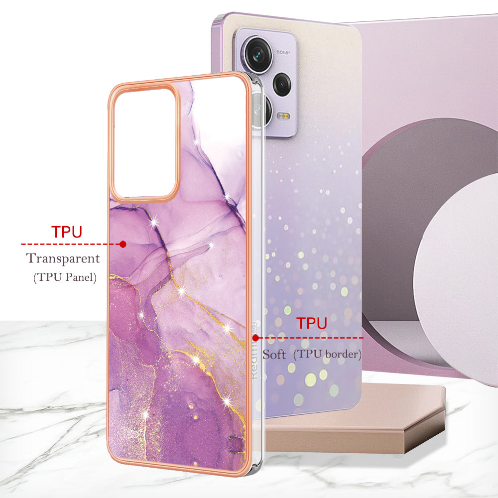 YB IMD Series-2 For Xiaomi Poco X5 Pro 5G / Redmi Note 12 Pro Speed 5G / Note 12 Pro 5G PU Phone Case Marble Pattern IMD Electroplating Back Cover