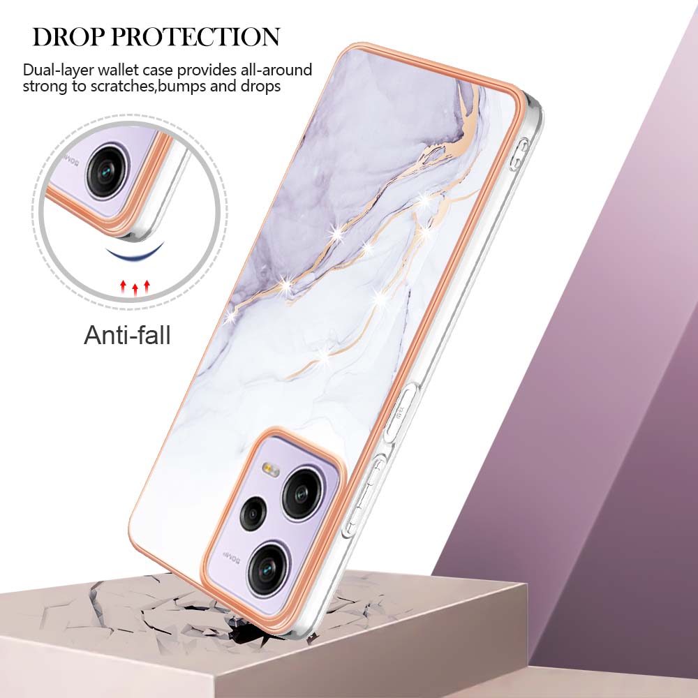 YB IMD Series-2 For Xiaomi Poco X5 Pro 5G / Redmi Note 12 Pro Speed 5G / Note 12 Pro 5G PU Phone Case Marble Pattern IMD Electroplating Back Cover