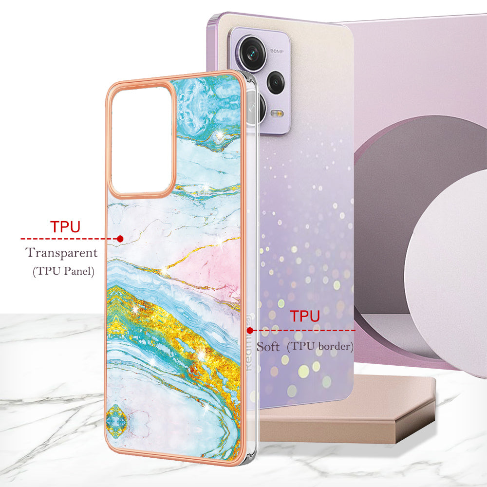 YB IMD Series-2 For Xiaomi Poco X5 Pro 5G / Redmi Note 12 Pro Speed 5G / Note 12 Pro 5G PU Phone Case Marble Pattern IMD Electroplating Back Cover