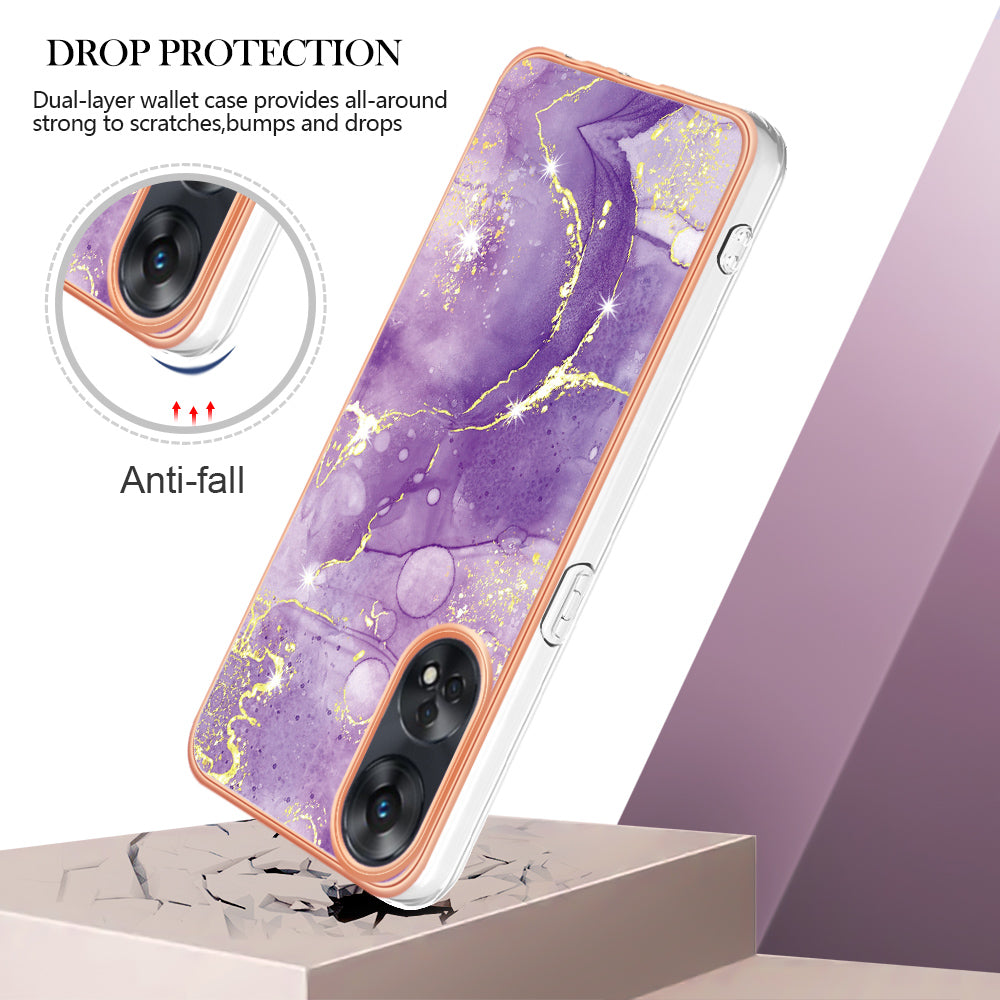 YB IMD Series-2 For Oppo Reno8 T 4G Soft TPU Anti-scratch Phone Case Electroplating IMD Marble Pattern Cover