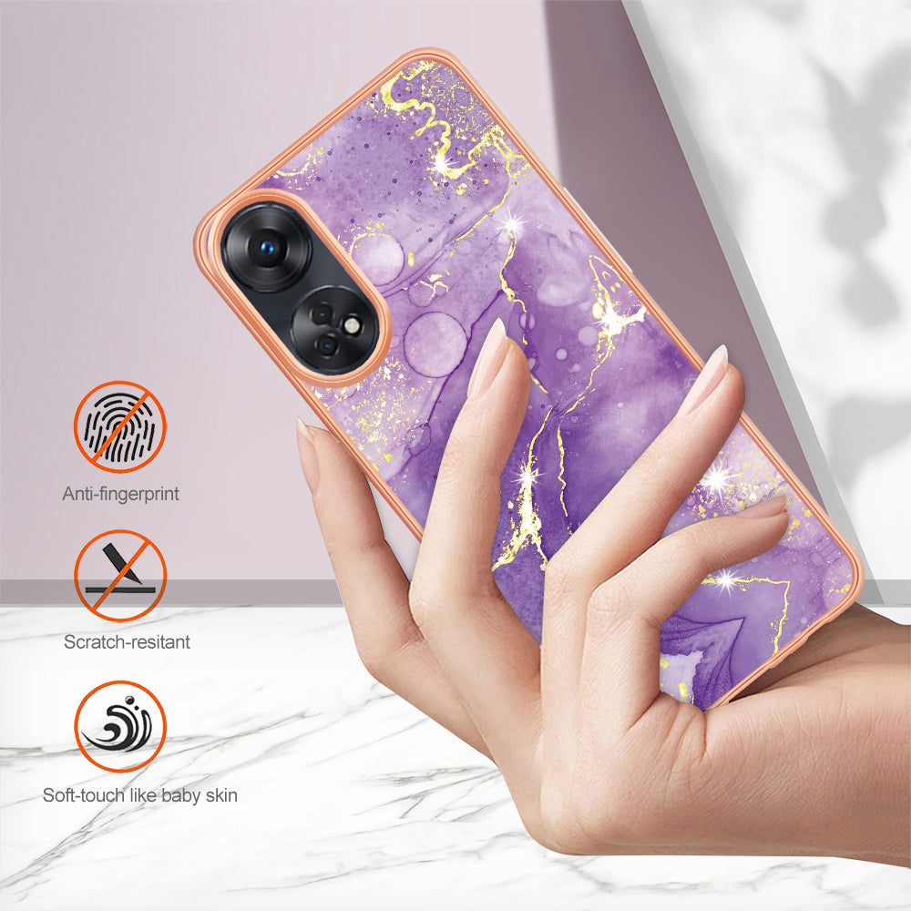 YB IMD Series-2 For Oppo Reno8 T 4G Soft TPU Anti-scratch Phone Case Electroplating IMD Marble Pattern Cover