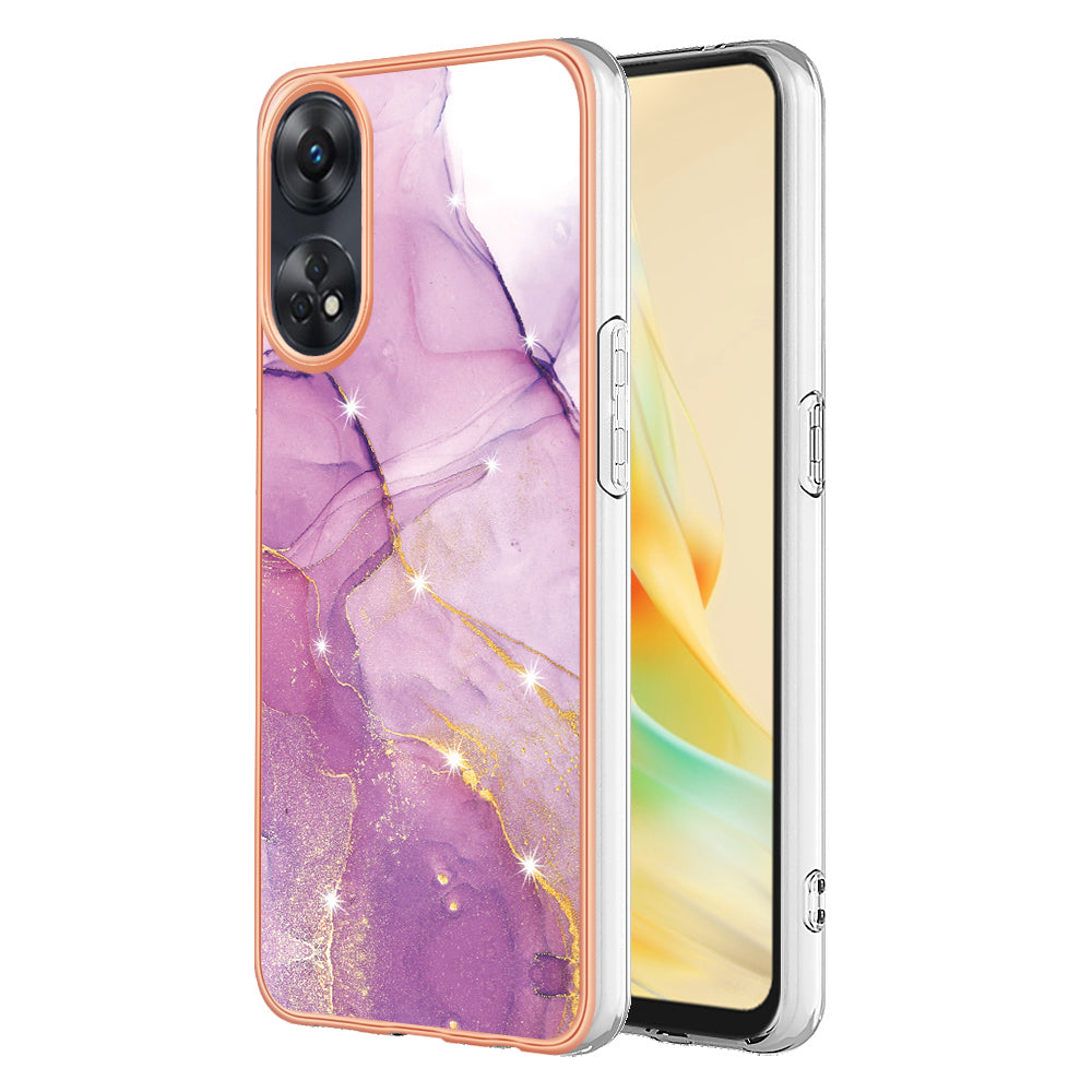 YB IMD Series-2 For Oppo Reno8 T 4G Soft TPU Anti-scratch Phone Case Electroplating IMD Marble Pattern Cover