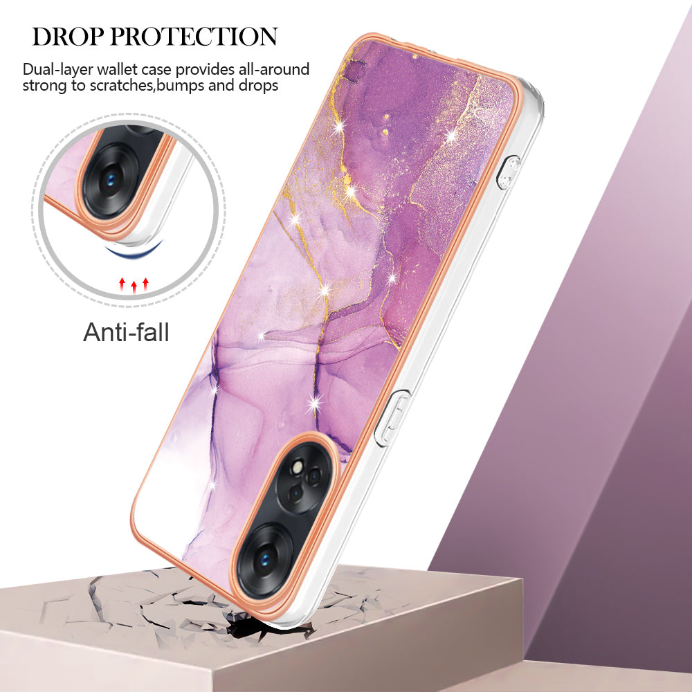 YB IMD Series-2 For Oppo Reno8 T 4G Soft TPU Anti-scratch Phone Case Electroplating IMD Marble Pattern Cover
