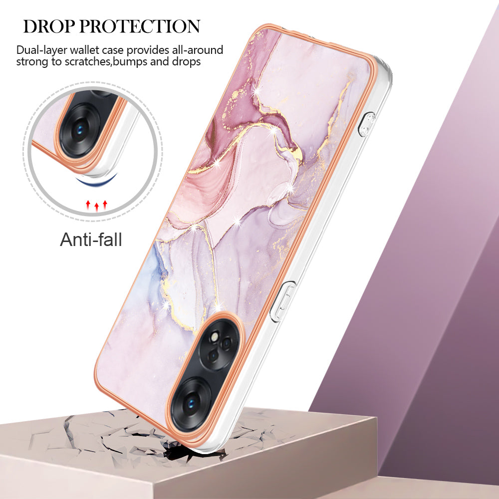 YB IMD Series-2 For Oppo Reno8 T 4G Soft TPU Anti-scratch Phone Case Electroplating IMD Marble Pattern Cover