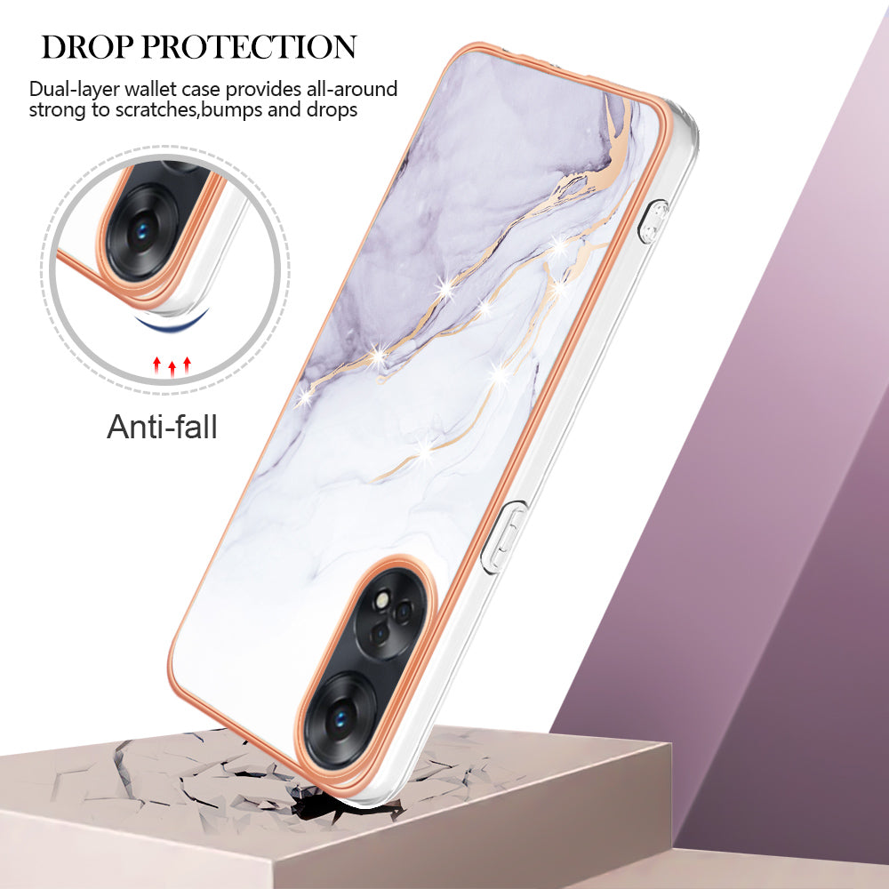 YB IMD Series-2 For Oppo Reno8 T 4G Soft TPU Anti-scratch Phone Case Electroplating IMD Marble Pattern Cover