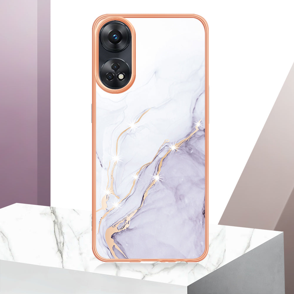 YB IMD Series-2 For Oppo Reno8 T 4G Soft TPU Anti-scratch Phone Case Electroplating IMD Marble Pattern Cover