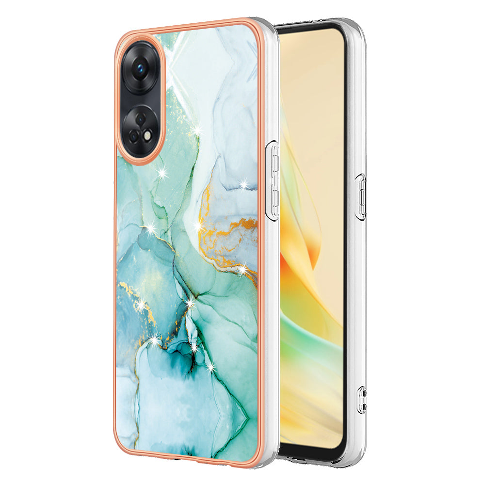 YB IMD Series-2 For Oppo Reno8 T 4G Soft TPU Anti-scratch Phone Case Electroplating IMD Marble Pattern Cover
