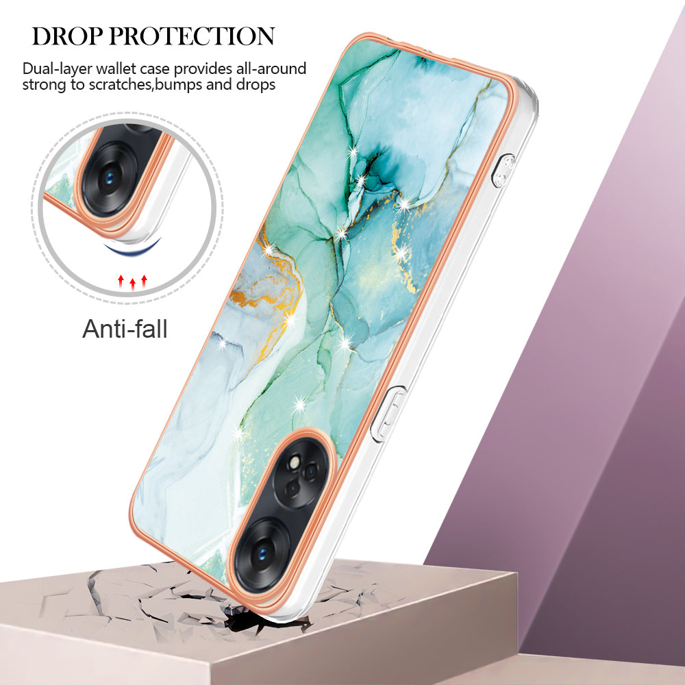 YB IMD Series-2 For Oppo Reno8 T 4G Soft TPU Anti-scratch Phone Case Electroplating IMD Marble Pattern Cover