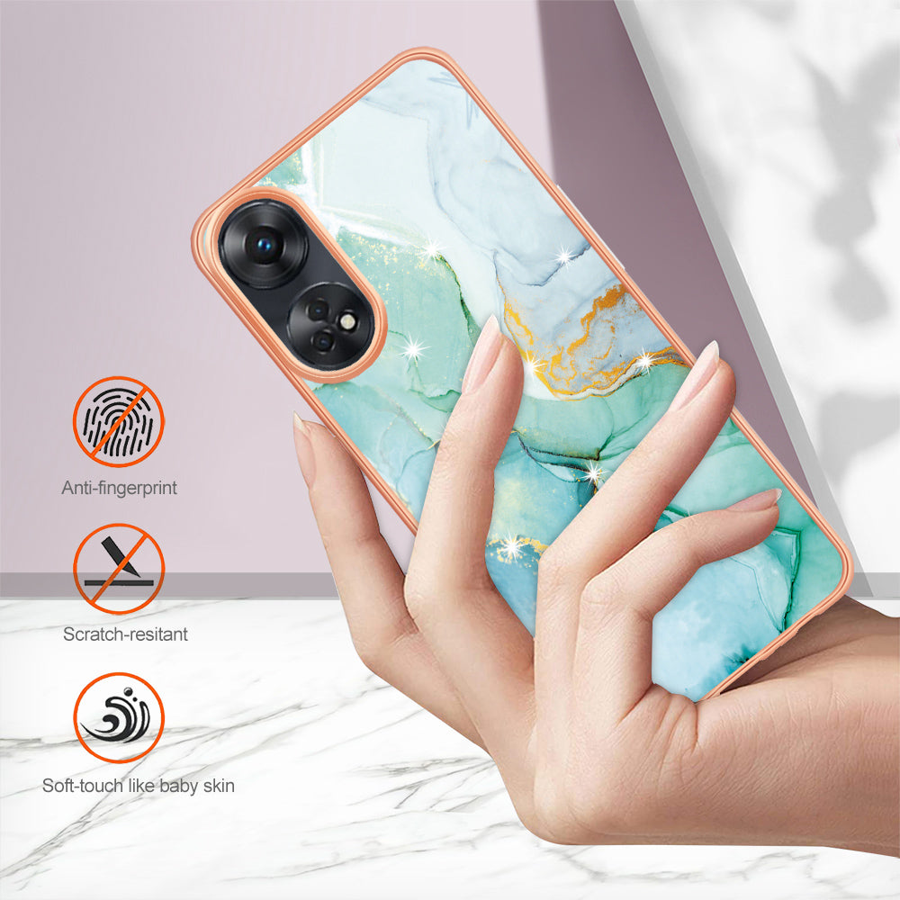YB IMD Series-2 For Oppo Reno8 T 4G Soft TPU Anti-scratch Phone Case Electroplating IMD Marble Pattern Cover