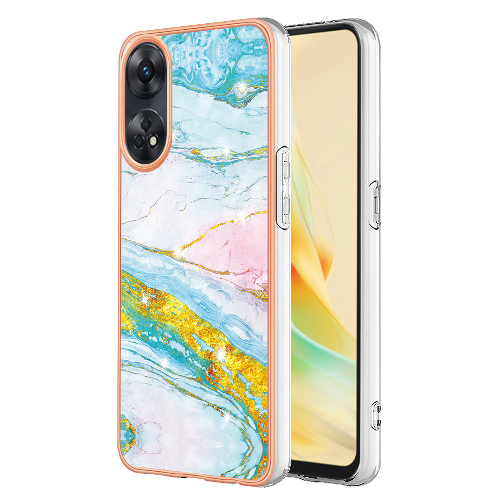 YB IMD Series-2 For Oppo Reno8 T 4G Soft TPU Anti-scratch Phone Case Electroplating IMD Marble Pattern Cover
