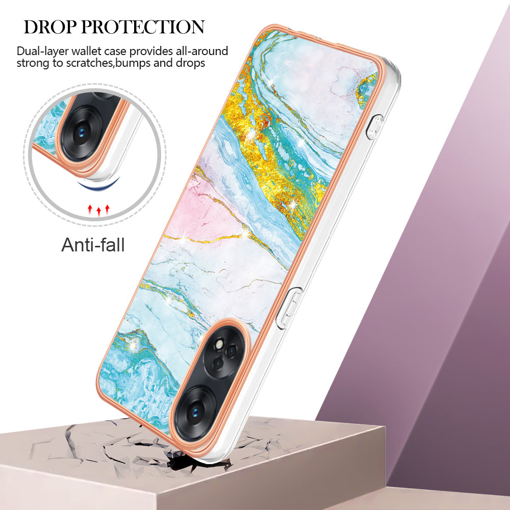 YB IMD Series-2 For Oppo Reno8 T 4G Soft TPU Anti-scratch Phone Case Electroplating IMD Marble Pattern Cover