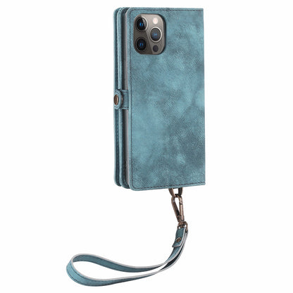 MEGSHI 021 Series For iPhone 14 Pro Magnetic Detachable Wallet PU Leather Protective Shell Folding Stand Phone Case