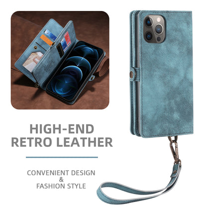 MEGSHI 021 Series For iPhone 14 Pro Magnetic Detachable Wallet PU Leather Protective Shell Folding Stand Phone Case