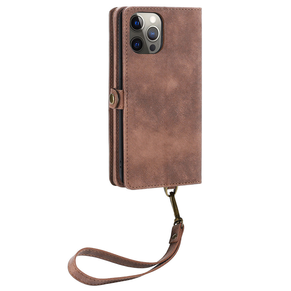 MEGSHI 021 Series For iPhone 14 Pro Magnetic Detachable Wallet PU Leather Protective Shell Folding Stand Phone Case