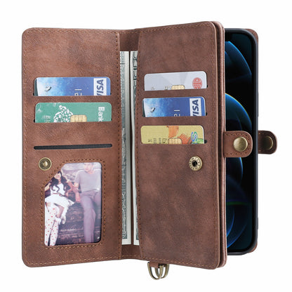 MEGSHI 021 Series For iPhone 14 Pro Magnetic Detachable Wallet PU Leather Protective Shell Folding Stand Phone Case