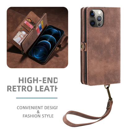 MEGSHI 021 Series For iPhone 14 Pro Magnetic Detachable Wallet PU Leather Protective Shell Folding Stand Phone Case