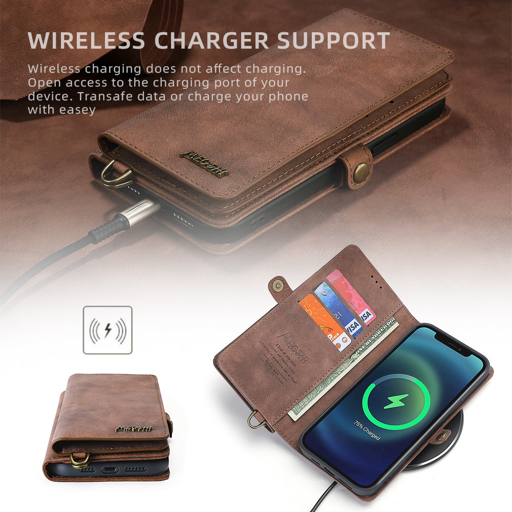 MEGSHI 021 Series For iPhone 14 Pro Magnetic Detachable Wallet PU Leather Protective Shell Folding Stand Phone Case