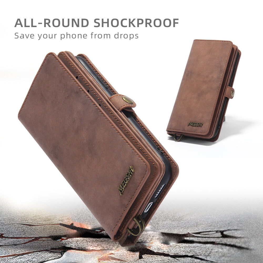 MEGSHI 021 Series For iPhone 14 Pro Magnetic Detachable Wallet PU Leather Protective Shell Folding Stand Phone Case