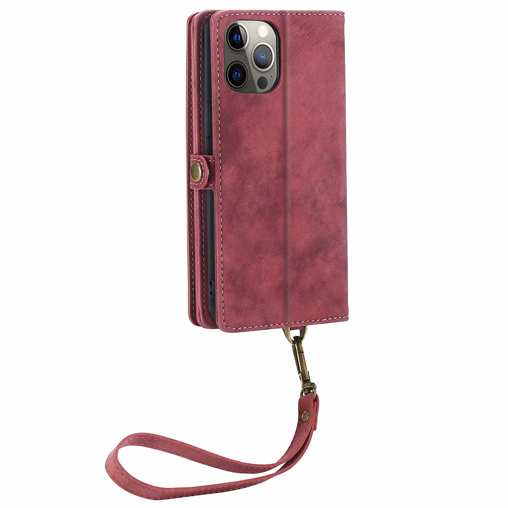 MEGSHI 021 Series For iPhone 14 Pro Magnetic Detachable Wallet PU Leather Protective Shell Folding Stand Phone Case