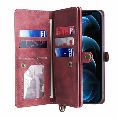 MEGSHI 021 Series For iPhone 14 Pro Magnetic Detachable Wallet PU Leather Protective Shell Folding Stand Phone Case